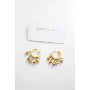 Çelik Boncuklu Halka Küpe - Altın