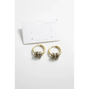 Çelik Taşlı Halka  Küpe - Altın