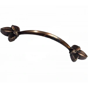 Dekoratif Zamak Yaprak Kulp - 96mm, Eskitme, 1 Adet