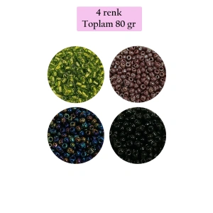 Dökme Cam Kum Boncuk (8/0) 3 mm - 4 Renk - Toplam 80 Gram - BNC422