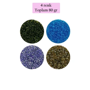 Dökme Cam Kum Boncuk (8/0) 3 mm - 4 Renk - Toplam 80 Gram - BNC425