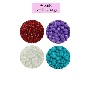 Dökme Cam Kum Boncuk Büyük Boy (6/0) 4 mm - 4 Renk - Toplam 80 Gram - BNC409