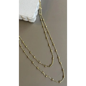 Dorika İkili Zincir Kolye - Altın