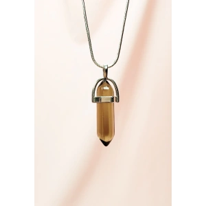 Dumanlı Kuvars Doğal Taşı Zincirli El Yapımı Tasarımlı Kolye Uç: 3,5 cm Zincir: 20 cm Kutulu