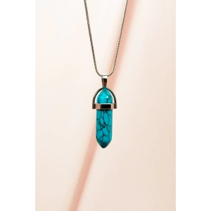 Firuze Doğal Taşı Zincirli El Yapımı Tasarımlı Kolye Uç: 3,5 cm Zincir: 20 cm Kutulu