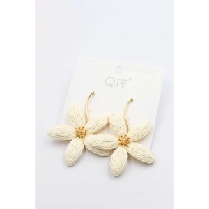 Hasır Çiçek Küpe - Krem