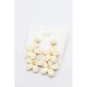 Hasır Çiçek Küpe - Krem