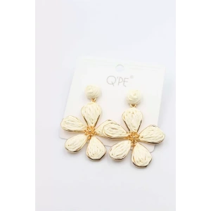 Hasır Çiçek Küpe - Krem