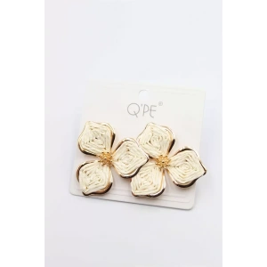 Hasır Çiçek Küpe - Krem