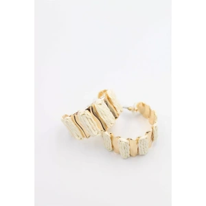 Hasır Halka Küpe - Krem