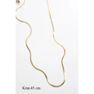 İnce İtalyan Zincir Çelik Kolye (45cm) - Altın