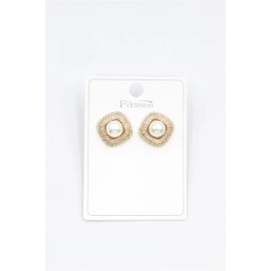 İncili Baget Taşlı Küpe - Altın