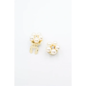 İncili Düğme Broşu - Altın