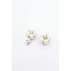 İncili Düğme Broşu - Gümüş