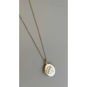 İncili Etnik Desen Kapaklı Kolye - Beyaz