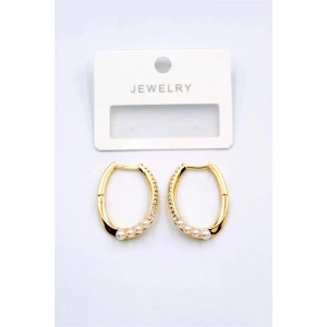 İncili Taşlı Halka Küpe - Altın