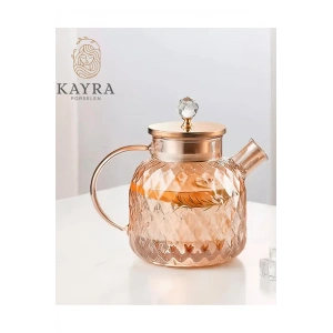 Kabartmalı Borosilikat Cam Demlik 1000ML Royaleks-CM-2006