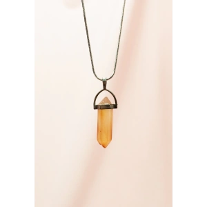 Kalsit Doğal Taşı Zincirli El Yapımı Tasarımlı Kolye Uç: 3,5 cm Zincir: 20 cm Kutulu