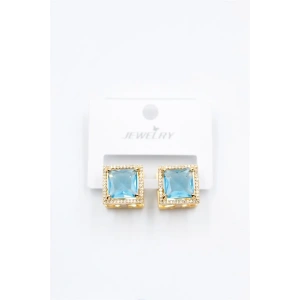 Kare Taşlı Küpe - Turkuaz