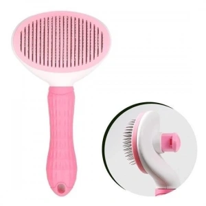 Kedi Köpek Tüy Toplayıcı Kendini Temizleyebilen Ergonomik Saplı Evcil Hayvan Tarağı Pembe