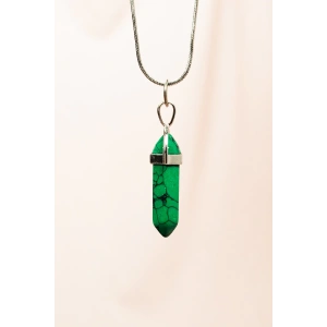 Krizopraz Doğal Taşı Zincirli El Yapımı Tasarımlı Kolye Uç: 3,5 cm Zincir: 20 cm Kutulu