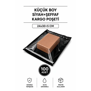 Küçük Boy Siyah Şeffaf Kargo Poşeti 24x30+5 Cm 100 Adet