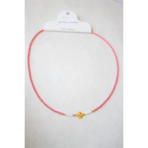 Kum Boncuklu Yonca Kolye - Nar Çiçeği