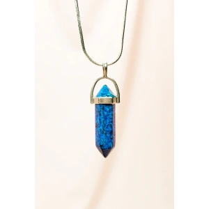 Labradorit Doğal Taşı Zincirli El Yapımı Tasarımlı Kolye Uç: 3,5 cm Zincir: 20 cm Kutulu