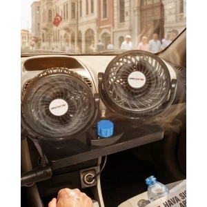 Mey İthalat® 12V Araç İçi Vantilatör Çift Modlu Döner Başlıklı Oto Fan