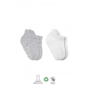 Mey İthalat®   2Li Sneakers Kaymaz Basic Penye Çorap 20103 Gri Beyaz