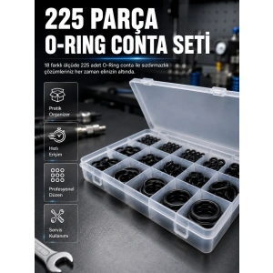 Mey İthalat® 225 Parça O-Ring Conta Seti 18 Farklı Ölçü Kauçuk Sızdırmazlık Conta Organizer Kutulu