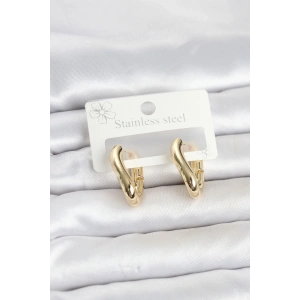 Mey İthalat® 316L Çelik Gold Renk Asimetrik Halka Model Kadın Küpe