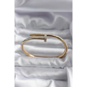 Mey İthalat® 316L Çelik Gold Renk Çivi Model Zirkon Taş Detay Kadın Bileklik