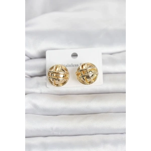 Mey İthalat® 316L Çelik Gold Renk Desenli Top Model Kadın Küpe