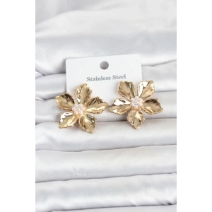 Mey İthalat® 316L Çelik Gold Renk Lotus Çiçek Model Kadın Küpe