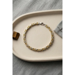 Mey İthalat® 316L Çelik Gold ve Gümüş Kral Zincir Model Erkek Bileklik