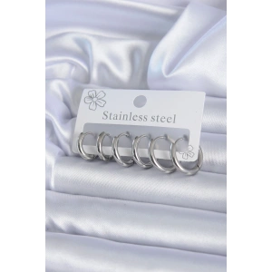 Mey İthalat® 316L Çelik Gümüş Renk Halka Kadın Küpe Seti