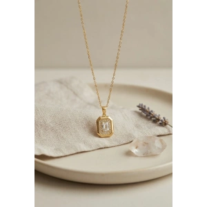 Mey İthalat® 316L Çelik Zincir Gold Renk Kare Form Kolye