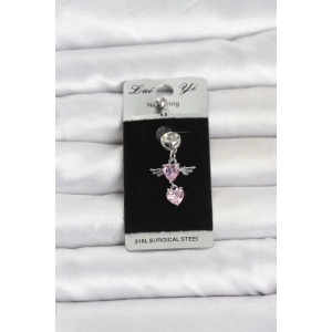 Mey İthalat® 316L Cerrahi Çelik Pembe Zirkon Taşlı Kanat Model Göbek Piercing