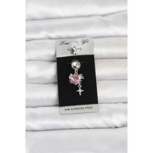 Mey İthalat® 316L Cerrahi Çelik Pembe Zirkon Taşlı Model Göbek Piercing