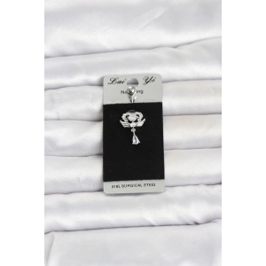 Mey İthalat® 316L Cerrahi Çelik Zirkon Taşlı Kanatlı Model Göbek Piercing