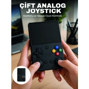 Mey İthalat® 3.5 İnç IPS Ekran Retro Oyun Konsolu 64GB Dahili Hafıza Çift Analog Joystick Taşınabilir El Konsolu