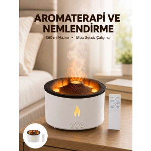 Mey İthalat® Alev Efektli Aromaterapi Difüzörü – 360 ml Su Hazneli, Sessiz ve Zaman Ayarlı Yeni Nesil