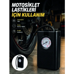 Mey İthalat® Araç Lastik Şişirme Pompası Taşınabilir Analog Basınç Göstergeli Hava Kompresörü