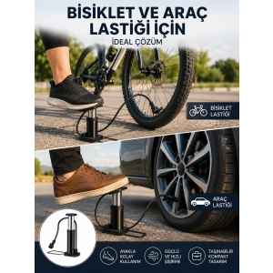 Mey İthalat® Ayakla Kullanılan Hava Pompası Araç ve Bisiklet İçin Uygun Yeni Nesil