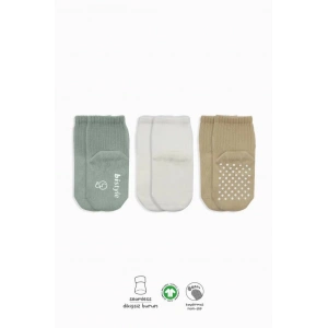 Mey İthalat®   Basic Kaymaz Penye Soket Çorap 3Lü BS10107 Nil Ekru Bej