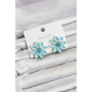 Mey İthalat® Buz Mavisi Renk Kristal Taşlı Lotus Çiçek Model Kadın Küpe