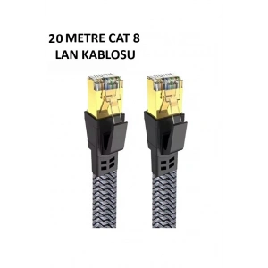 Mey İthalat® Cat 8 LAN Kablosu –Ethernet Kablosu Örgü Kaplama, Yüksek Hızlı