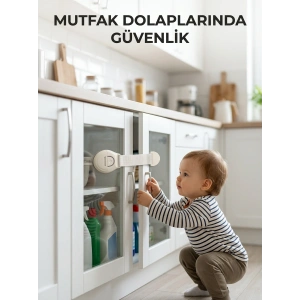 Mey İthalat® Çocuk Güvenlik Dolap ve Çekmece Kilidi Güçlü Yapışkanlı Emniyet Kilidi