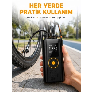 Mey İthalat® Çok Amaçlı Dijital Lastik Pompası Araç Bisiklet Top Uyumlu Yeni Nesil